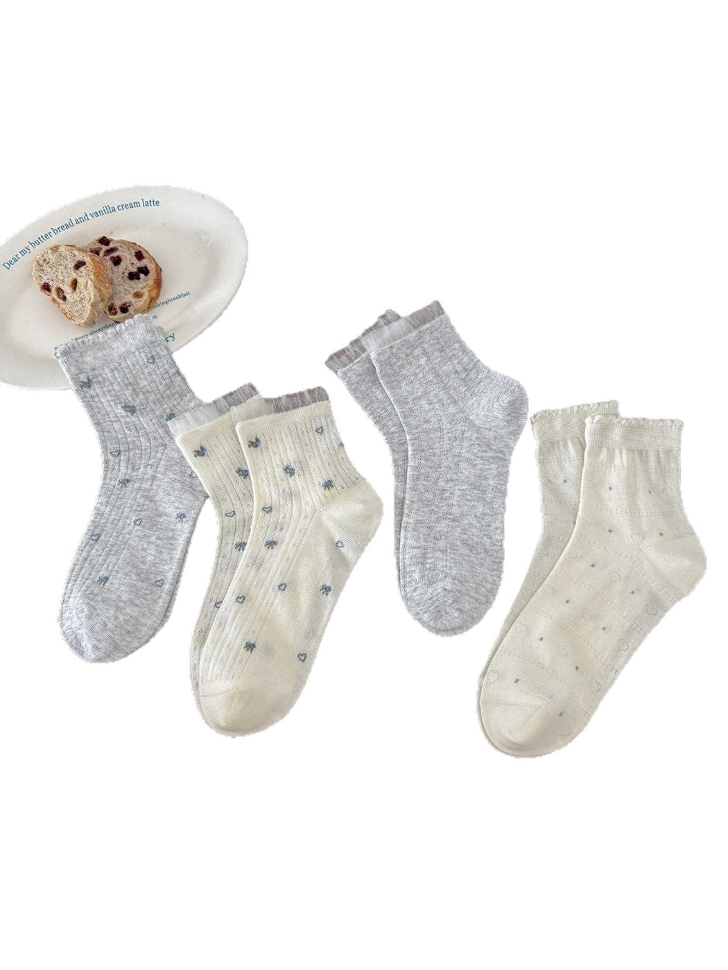 Rufia - Floral Heart Pattern Ballet Style Crew Socks