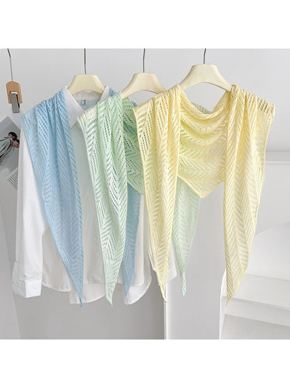 Scarvii - Openwork Knit Solid Color Triangle Scarf