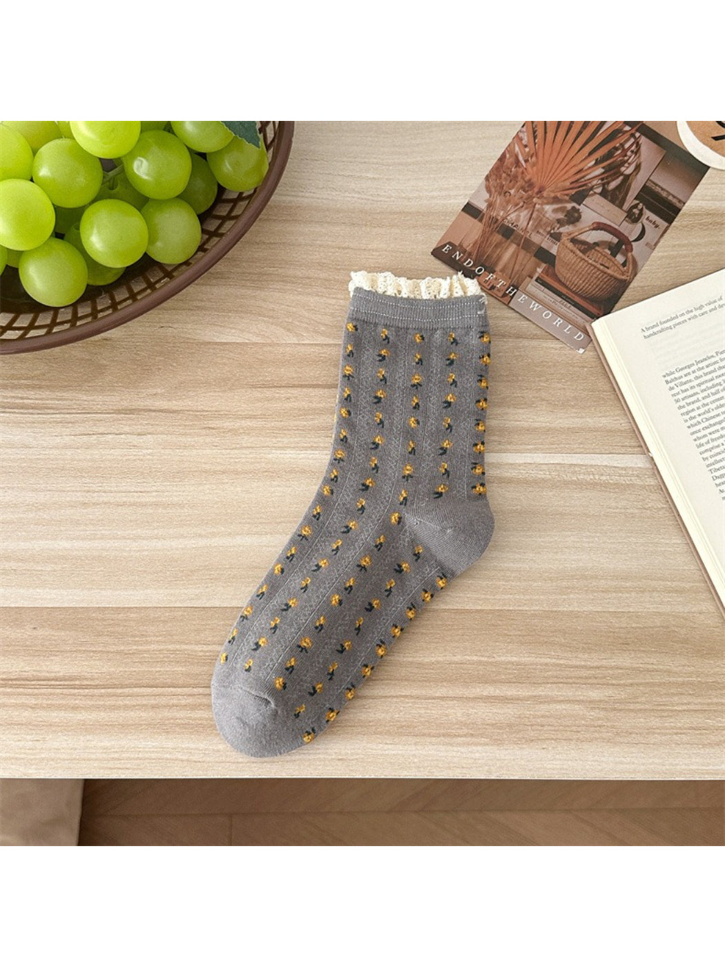 Rufia - Dainty Blossom Lace Accent Crew Socks