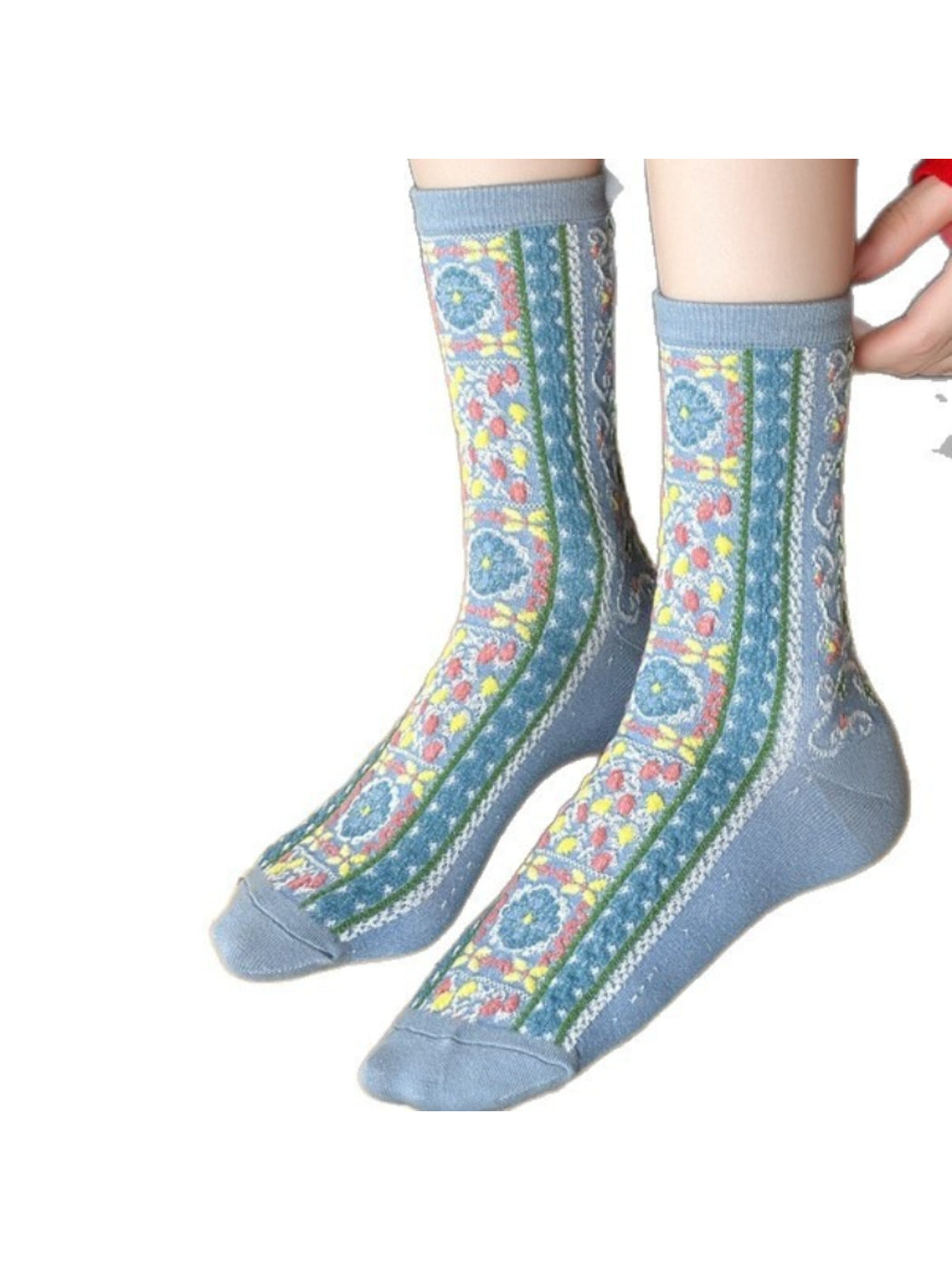 Rufia - Boho Tapestry Embroidery Crew Socks