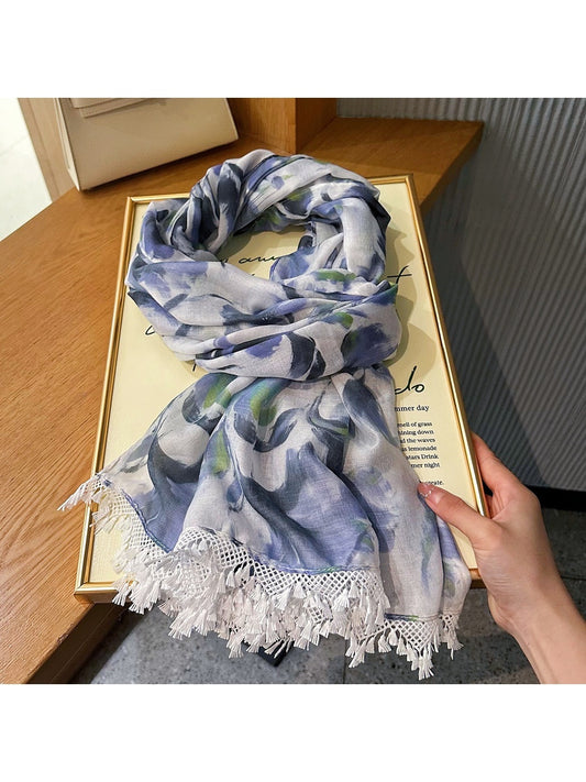 Scarvii - Light Purple Floral Summer Wrap Scarf