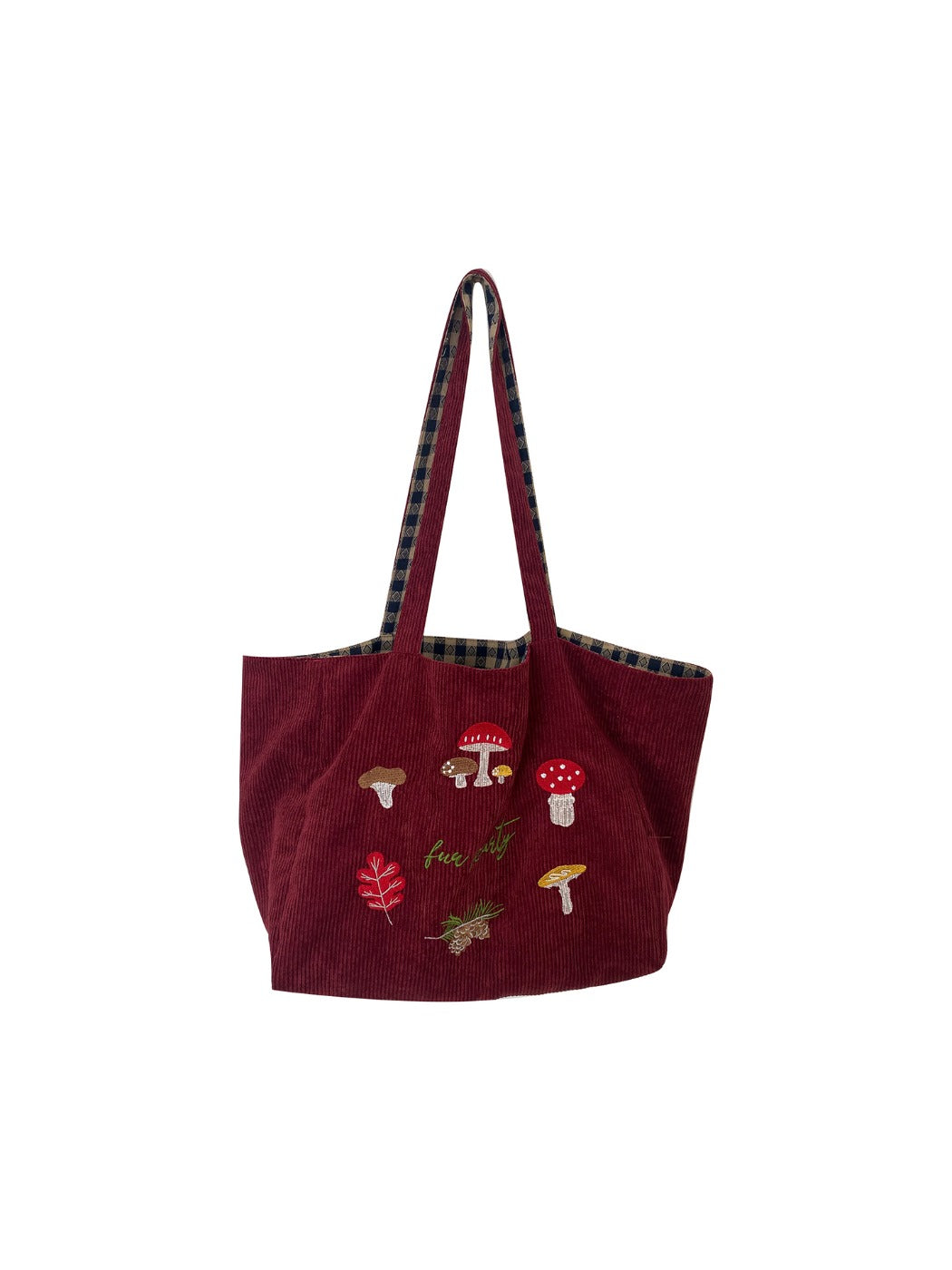 Cosbai – Retro Corduroy Mushroom Embroidered Shoulder Bag