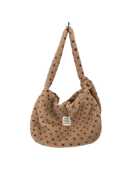 Cosbai – Plush Heart Printed Crossbody Shoulder Bag