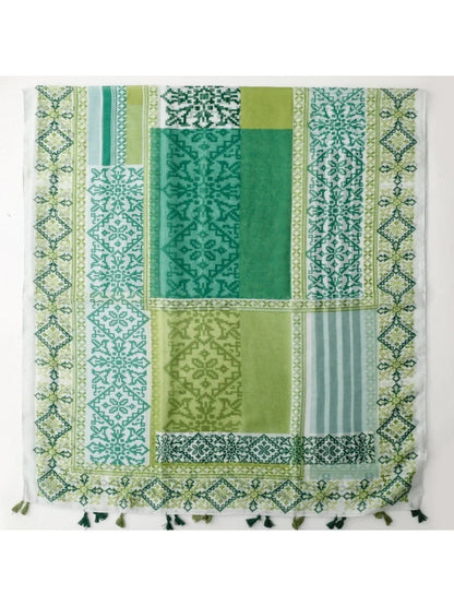 Scarvii - Green Geometric Patchwork Tassel Wrap Scarf
