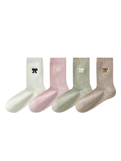 Rufia - Ribbed Crew Bow Accent Socks