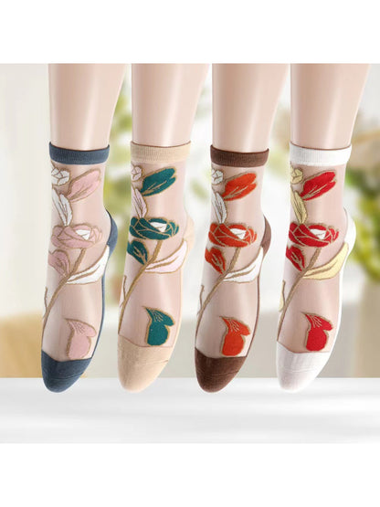 Rufia - Sheer Bloom Embroidered Crew Socks