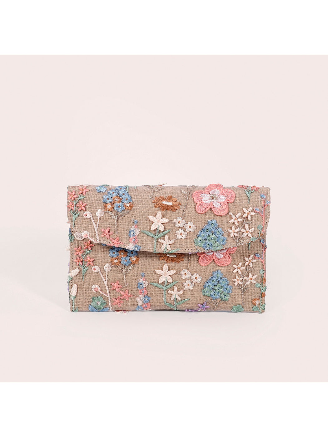 Cosbai clutch bag resting on wooden surface with lighting