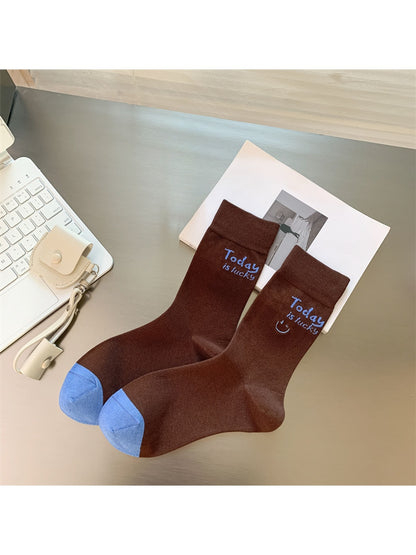 Rufia - Smiley Face Letter Print Everyday Crew Socks