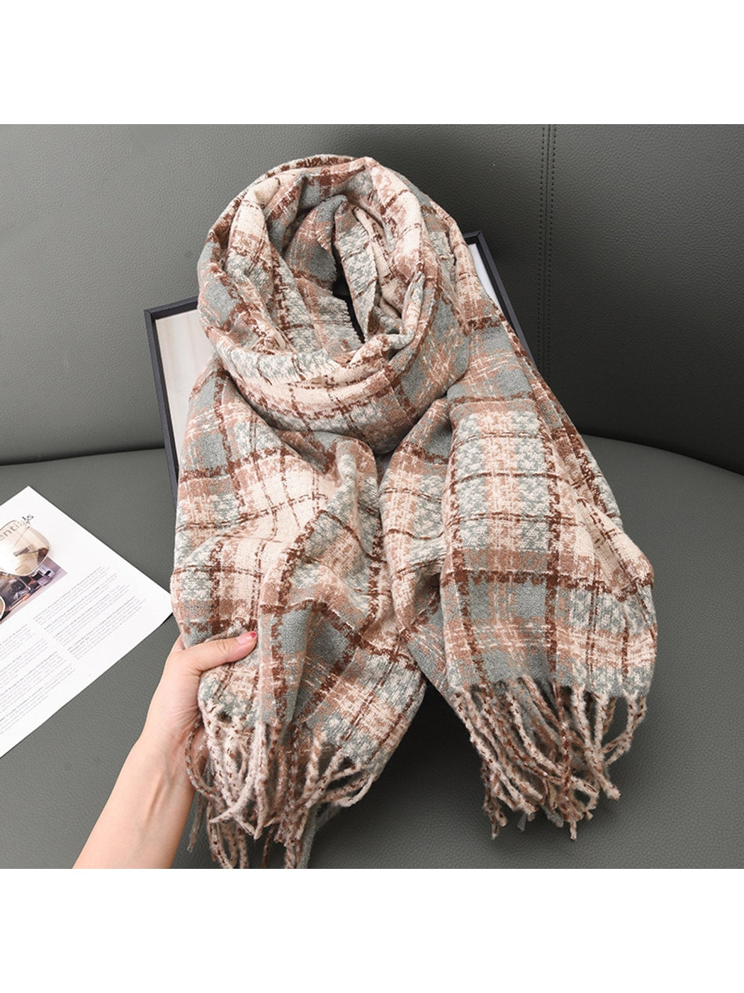 Scarvii - Faded Plaid Fringed Winter Scarf