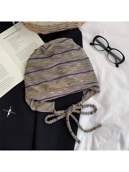 Haila - Striped Tie Strap Headscarf Cap