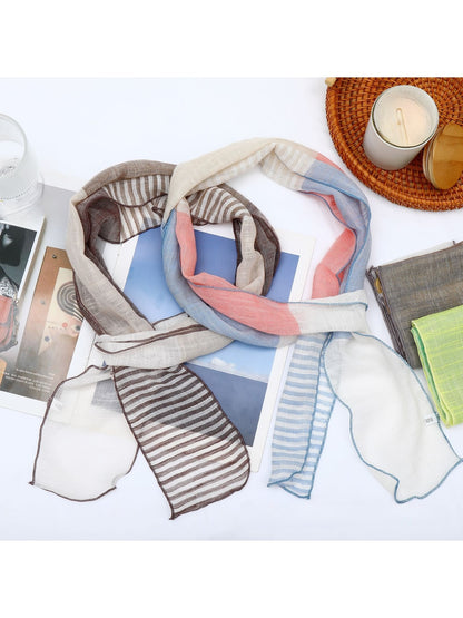 Scarvii - Striped Color Block Narrow Long Scarf