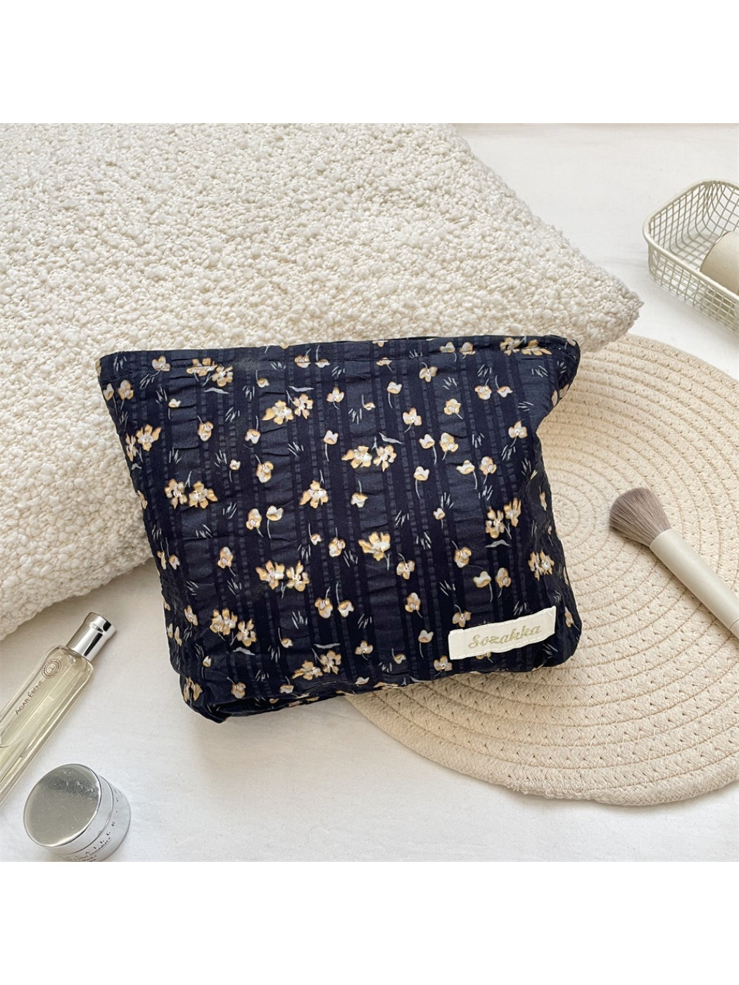 Cosbai vintage floral makeup storage pouch displayed on white background
