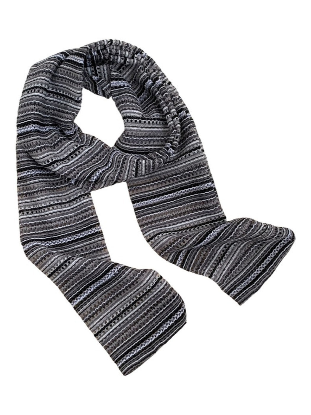 Scarvii - Stripe Color-Block Knit Long Narrow Scarf