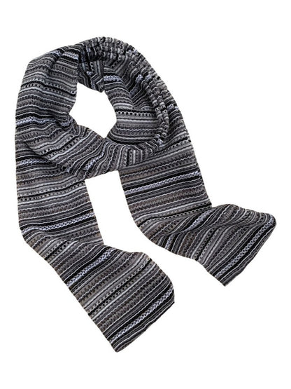 Scarvii - Stripe Color-Block Knit Long Narrow Scarf