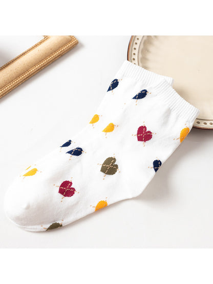 Rufia - Colorful Heart Pattern Casual Crew Socks