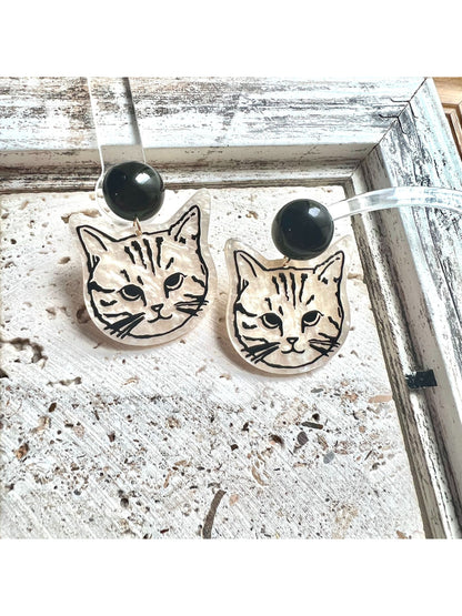 Earwish - Sketch Cat Face Drop Earrings