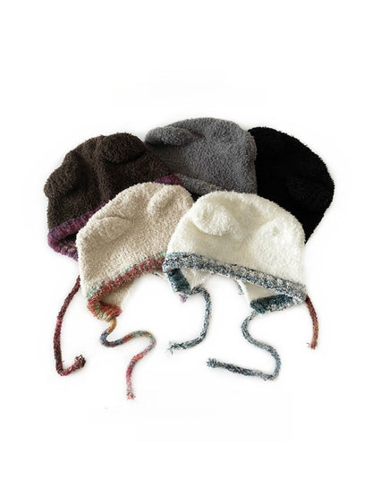 Haila - Bear Ear Knitted Beanie with Tie