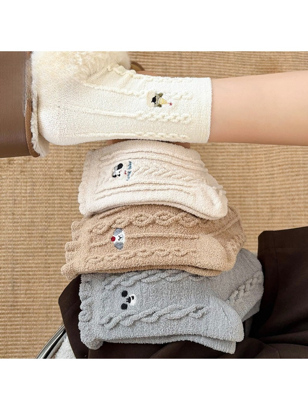 Rufia - Cute Cartoon Coral Fleece Winter Socks