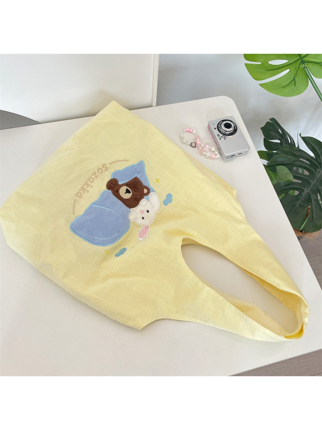 Cosbai - Embroidered Bear and Bunny Hobo Bag