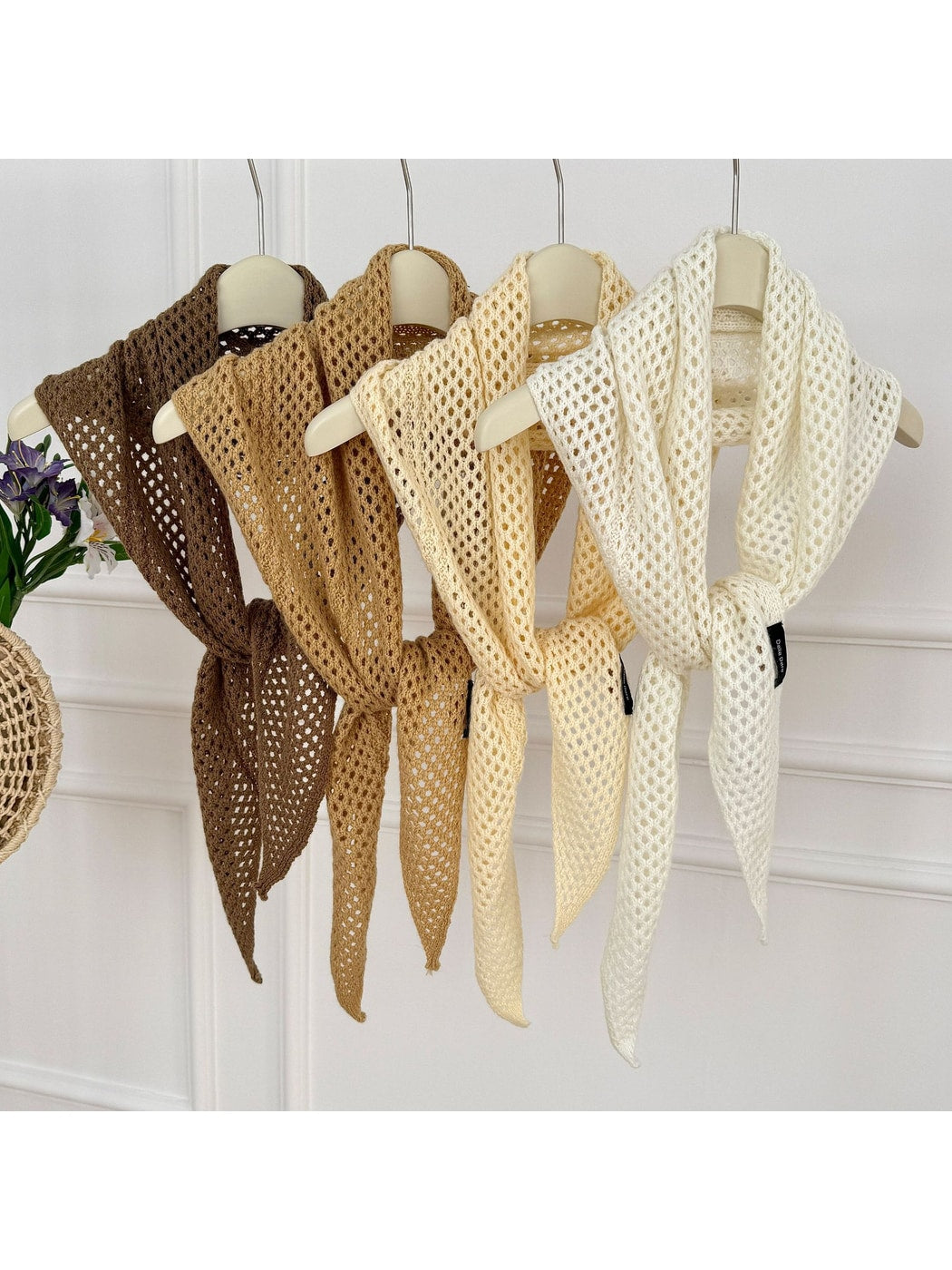 Scarvii - Openwork Mesh Knit Triangle Scarf