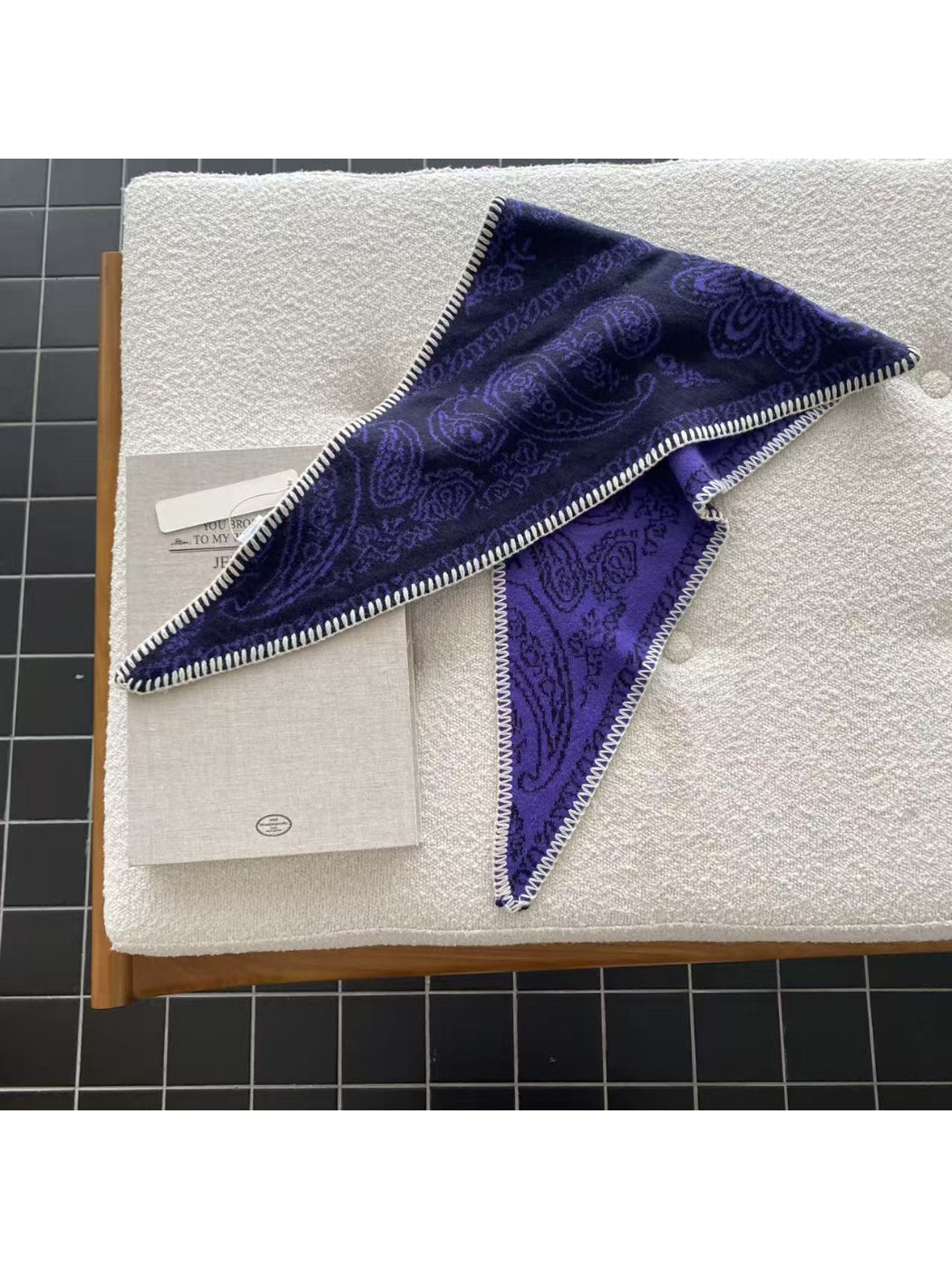 Scarvii - Paisley Contrast Stitch Trim Bandana Scarf