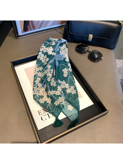 Scarvii - Dark Green Blossom Tree Print Square Scarf