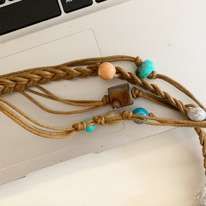 Beco Blue Beaded Braided Wide Tassel Tie Waist Belt for apparel accessory