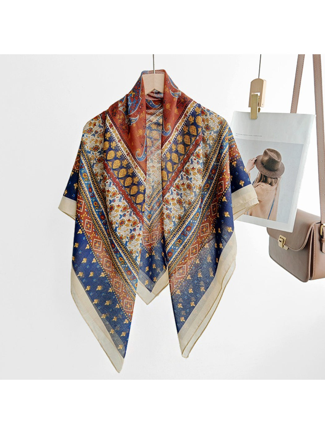 Scarvii Geometric Border Print Scarf