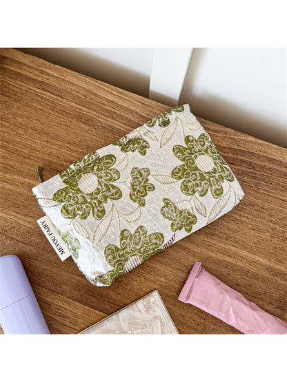 Cosbai - Raised Floral Zipper Makeup Bag