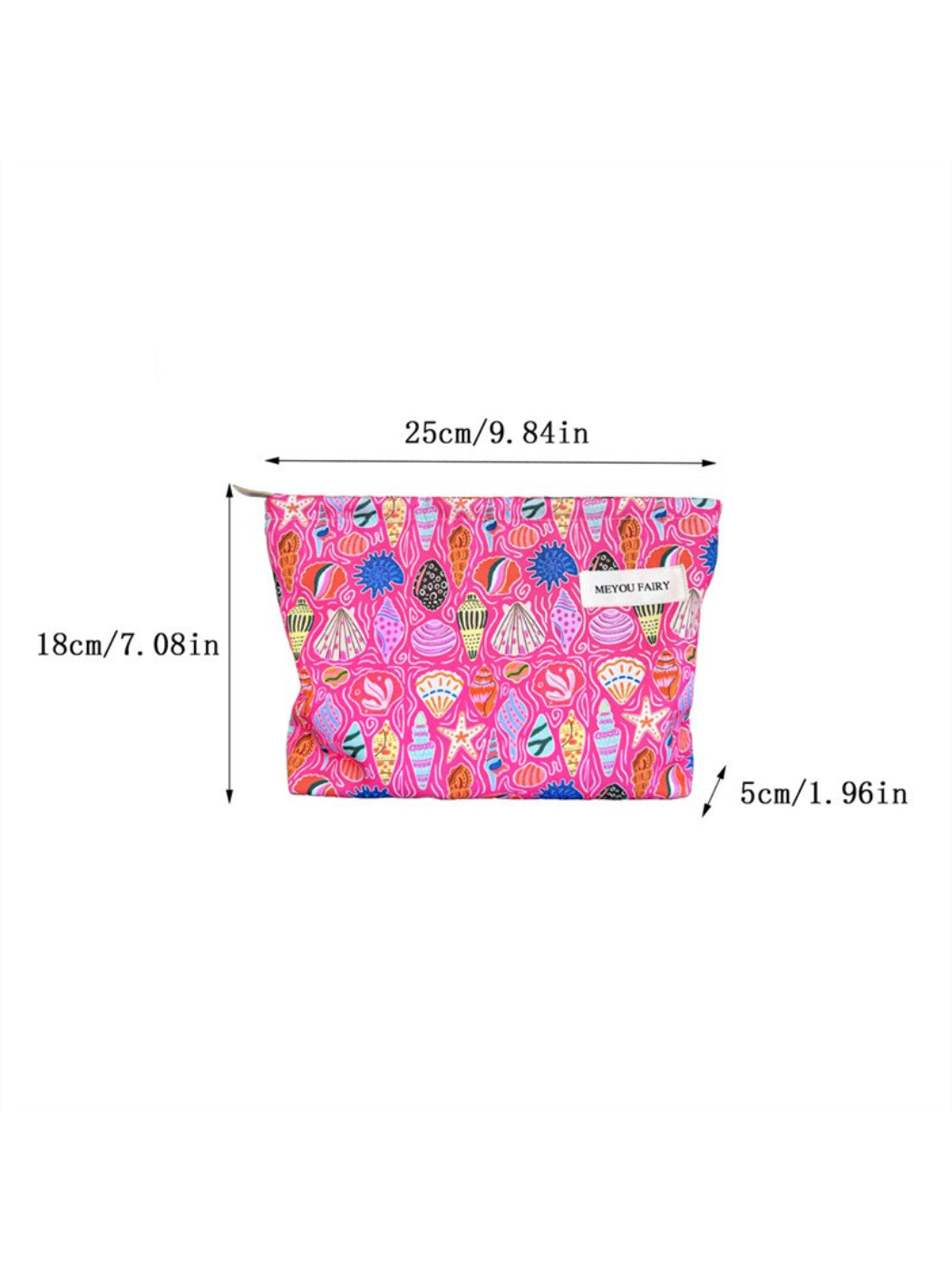 Cosbai pink shell makeup pouch standing upright highlighting its shell-inspired design