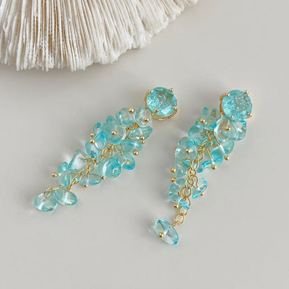 Earwish - Elegant Ocean Blue Long Beaded Fringe Earrings