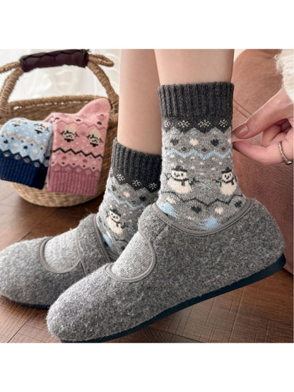 Rufia - Winter Snowman Pattern Crew Socks