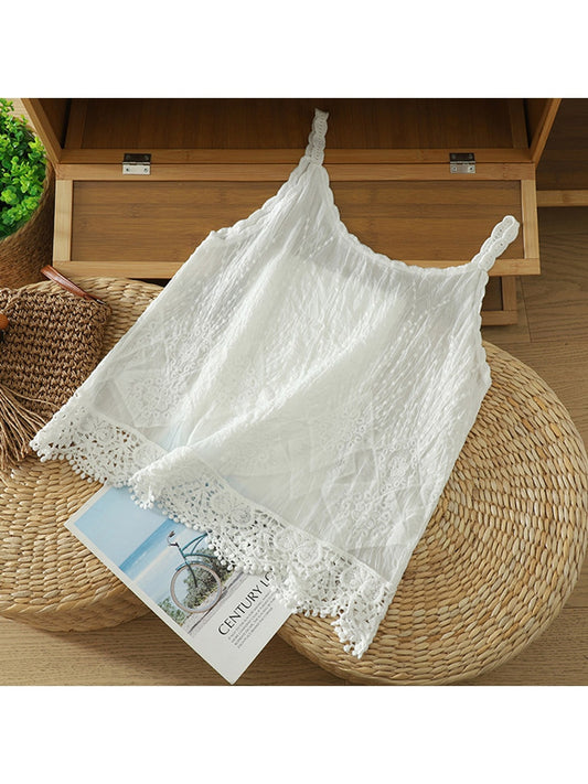 Crosa - Hollow Out Embroidered Geometric Tank Top