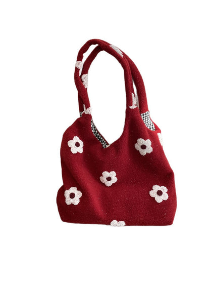 Cosbai - Plush Floral Pattern Shoulder Bag