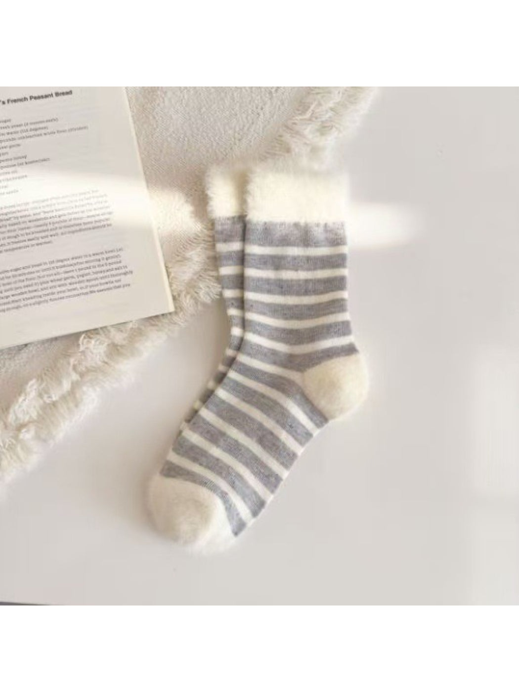 Rufia - Fuzzy Stripe Cozy Crew Socks