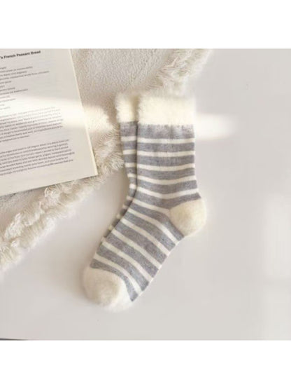 Rufia - Fuzzy Stripe Cozy Crew Socks