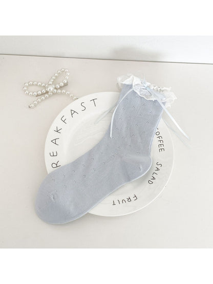 Rufia - Ruffle Lace Trim Bow Detail Crew Socks