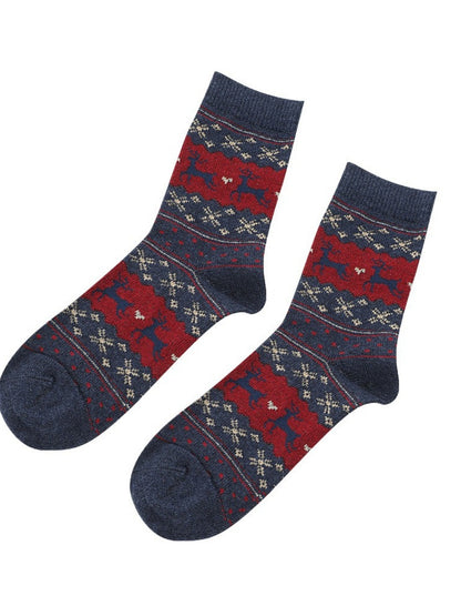 Rufia - Christmas Reindeer Snowflake Mid-Calf Socks - 5 Options