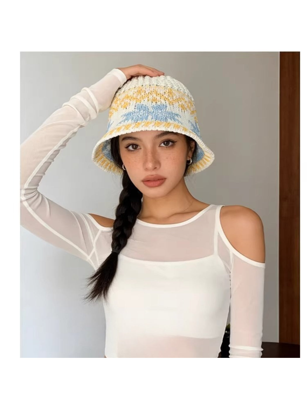 Haila - Floral Pattern Knit Bucket Hat