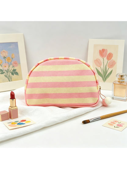 Cosbai - Striped Half-moon Cosmetic Organizer Bag