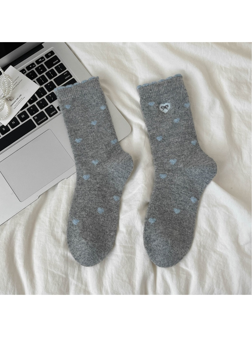 Rufia – Sweet Mid-Calf Socks with Heart & Bow Print