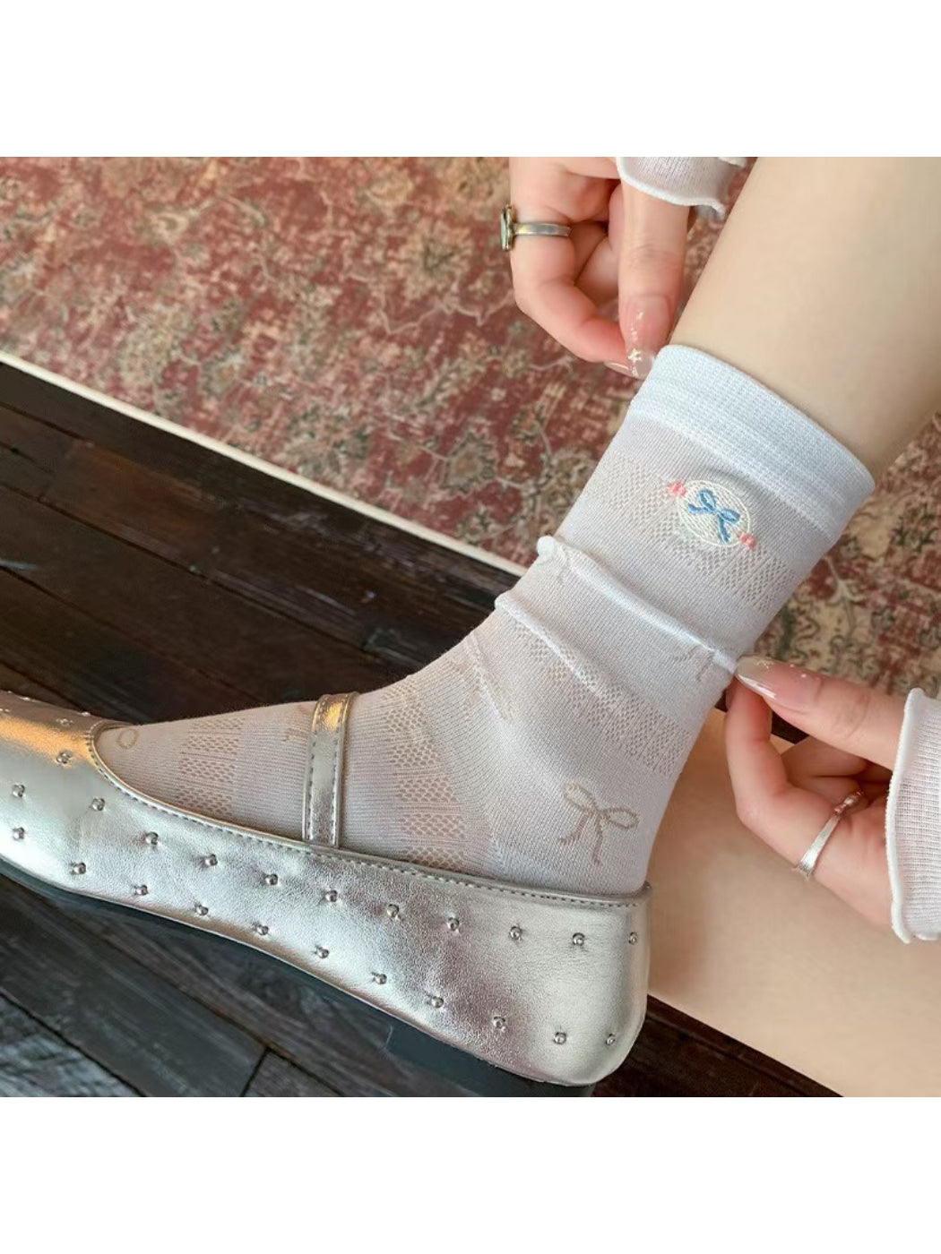 Rufia - Ribbon Motif Sheer Crew Socks product image 3
