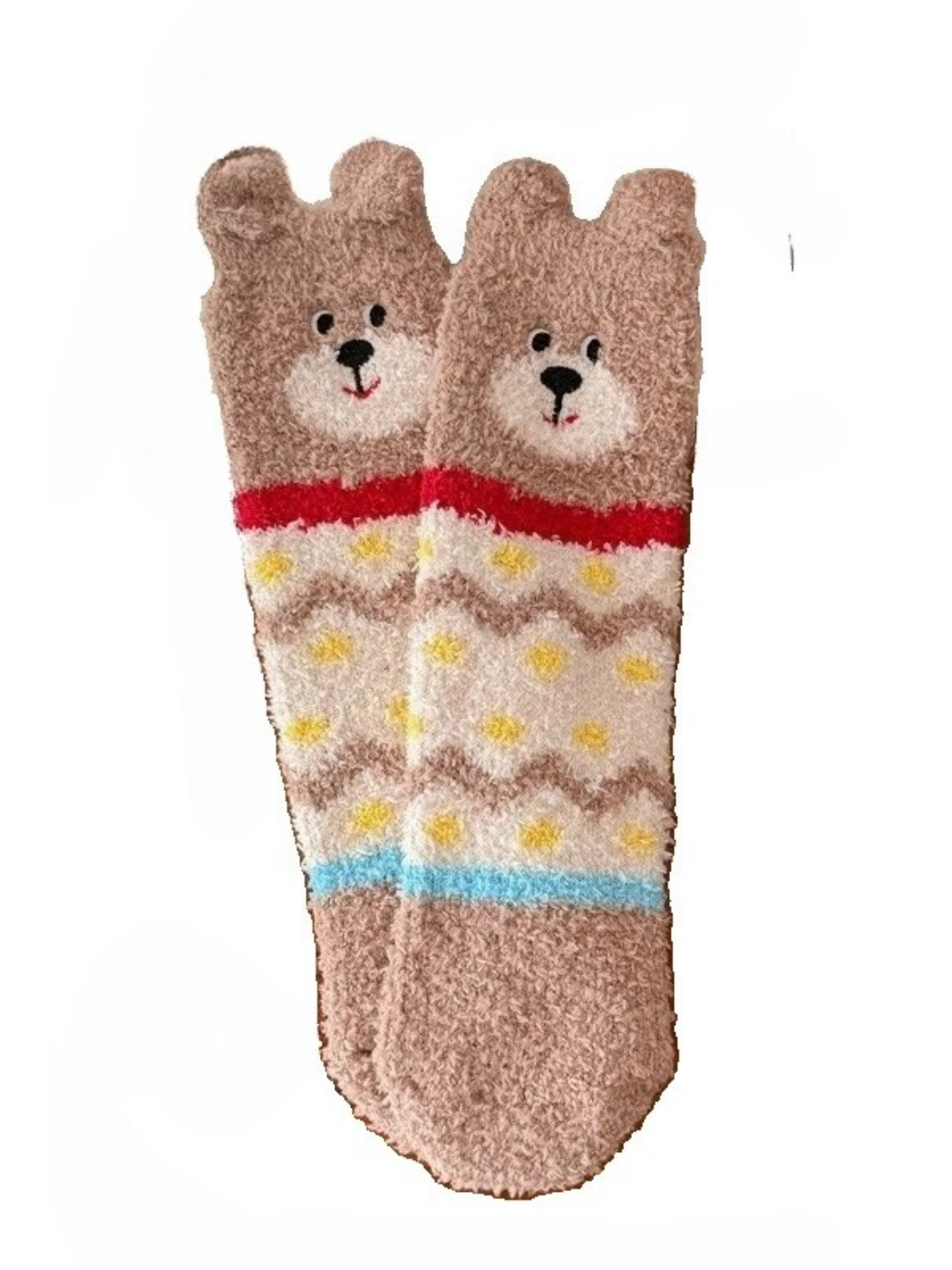Rufia - Bear Face Fuzzy Ear-Edge Crew Socks