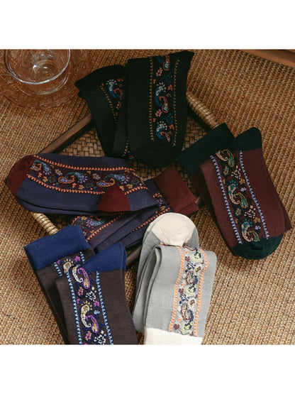 Rufia - Retro Paisley Trim Knee Socks