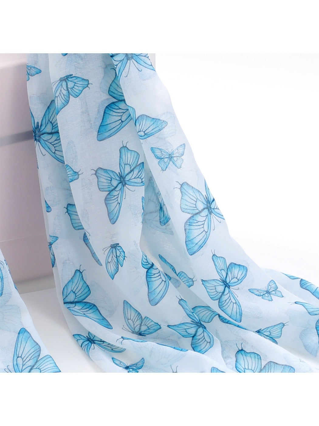 Scarvii - Blue Butterfly Print Lightweight Scarf