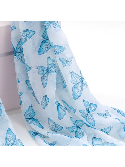 Scarvii - Blue Butterfly Print Lightweight Scarf