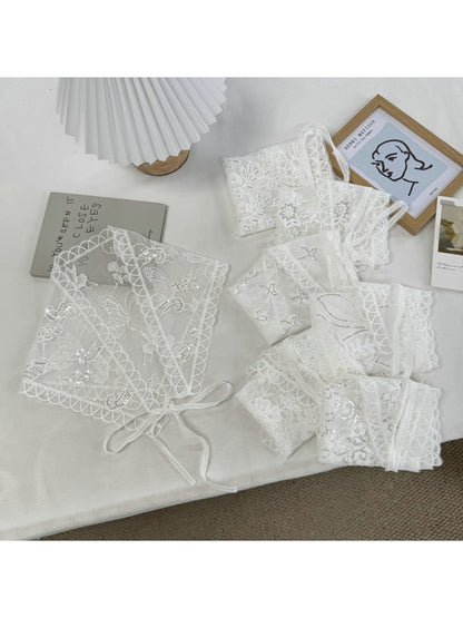 Scarvii - White Floral Lace Triangle Scarf