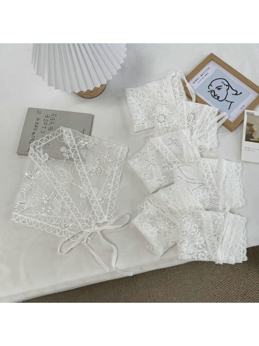 Scarvii - White Floral Lace Triangle Scarf