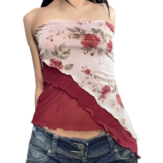 Vesty - Vintage Asymmetrical Floral Tube Top