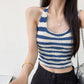 Vesty -  Striped Backless Halter Top - Soft & Sexy